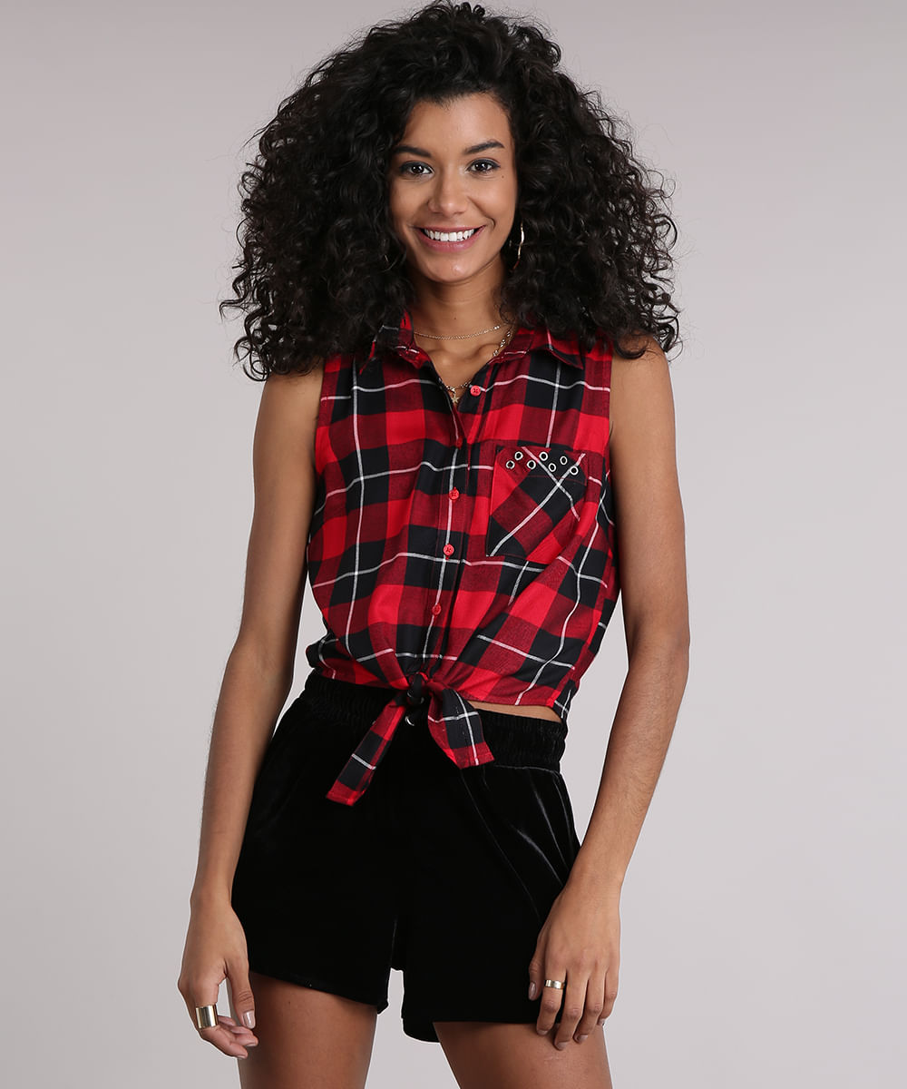 camisa xadrez feminina sem manga