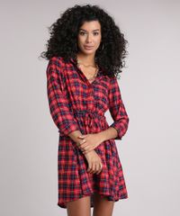 Vestido-Chemise-Feminino-Xadrez-Manga-Longa-Vermelha-8917639-Vermelho_1