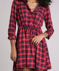 Vestido-Chemise-Feminino-Xadrez-Manga-Longa-Vermelha-8917639-Vermelho_4