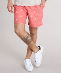 Bermuda-Masculina-Estampada-de-Coqueiros-com-Bolsos-Coral-9134184-Coral_1