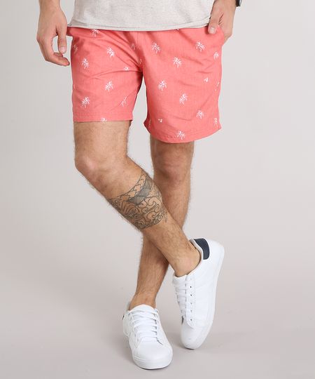 Bermuda-Masculina-Estampada-de-Coqueiros-com-Bolsos-Coral-9134184-Coral_1