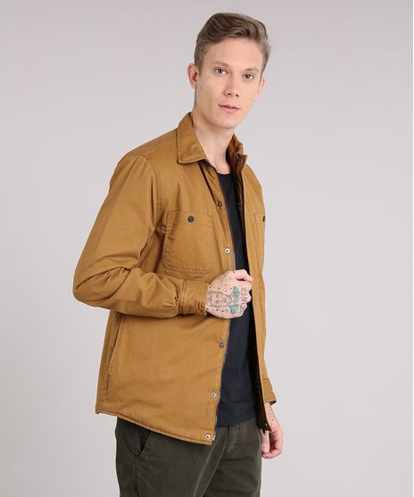 Jaqueta-Masculina-com-Forro-Xadrez-em-Flanela-com-Bolsos-Caramelo-8868343-Caramelo_1