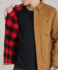 Jaqueta-Masculina-com-Forro-Xadrez-em-Flanela-com-Bolsos-Caramelo-8868343-Caramelo_4