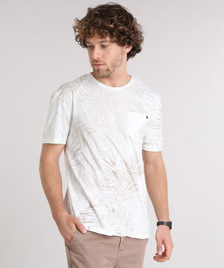 Camiseta-Masculina-Estampada-de-Folhagem-com-Bolso-Manga-Curta-Gola-Careca--Off-White-8905743-Off_White_1