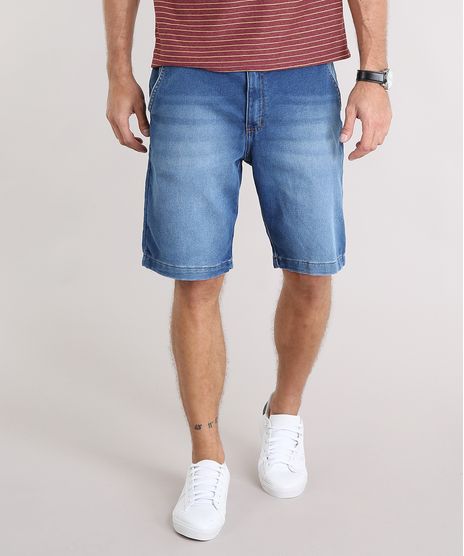 Bermuda-Jeans-Masculina-Reta-com-Cordao-e-Bolsos-Azul-Medio-9130931-Azul_Medio_1