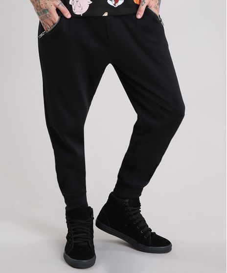 Calca-Masculina-Jogger-em-Moletom-com-Bolsos-e-Ziper-Preta-8862130-Preto_1
