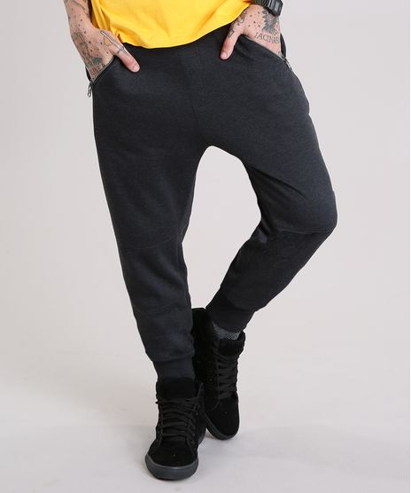 Calca-Masculina-Jogger-em-Moletom-com-Bolsos-e-Ziper-Cinza-Mescla-Escuro-8862130-Cinza_Mescla_Escuro_1