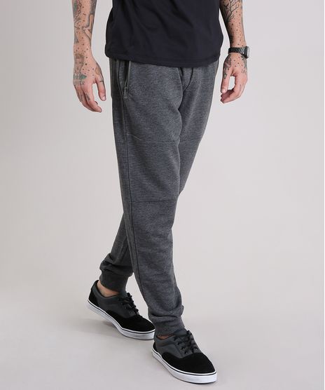 Calca-Masculina-Jogger-em-Moletom-com-Bolsos-e-Ziper-Cinza-Mescla-Escuro-8834566-Cinza_Mescla_Escuro_1