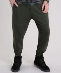 Calca-Masculina-Jogger-em-Moletom-com-Bolsos-e-Ziper-Verde-Militar-8834566-Verde_Militar_1