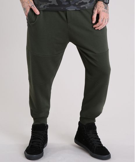 Calca-Masculina-Jogger-em-Moletom-com-Bolsos-e-Ziper-Verde-Militar-8834566-Verde_Militar_1