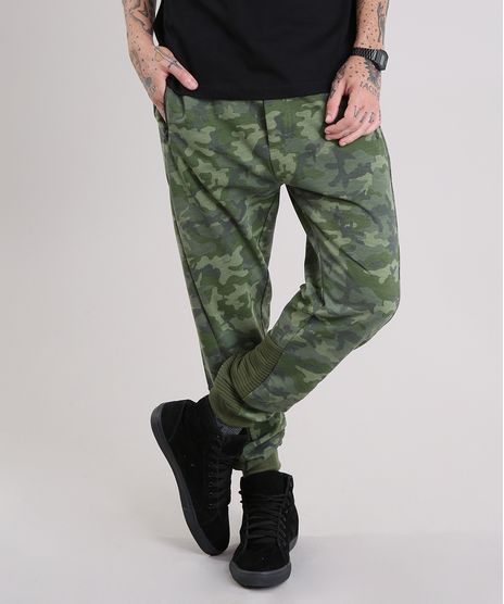 Calca-Masculina-Jogger-em-Moletom-Estampada-Camuflada-com-Bolsos-e-Ziper-Verde-Militar-8834554-Verde_Militar_1