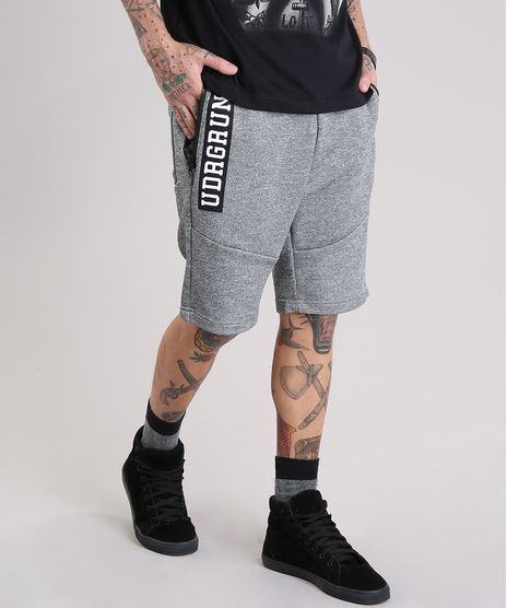 Bermuda-Masculina-em-Moletom--UDRGRUND--com-Ziper-Cinza-Mescla-Escuro-9152093-Cinza_Mescla_Escuro_1