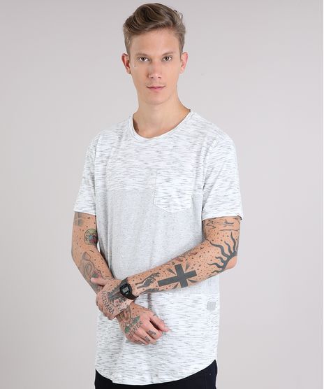 Camiseta-Masculina-Recortes-com-Bolso-Manga-Curta-Gola-Careca-Cinza-Mescla-Claro-9147926-Cinza_Mescla_Claro_1