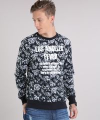 Blusao-Masculino-Estampado-Floral--Los-Angeles-Fever--em-Moletom-Manga-Longa-Gola-Careca-Preto-8829638-Preto_1