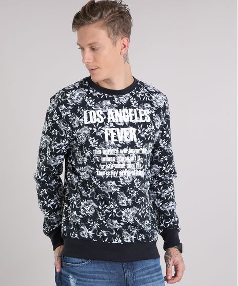 Blusao-Masculino-Estampado-Floral--Los-Angeles-Fever--em-Moletom-Manga-Longa-Gola-Careca-Preto-8829638-Preto_1
