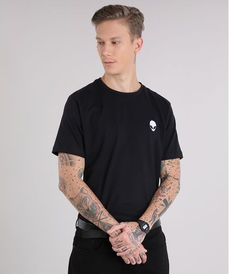 Camiseta-Masculina-com-Bordado-E-T--Manga-Curta-Gola-Careca-Preta-9195972-Preto_1