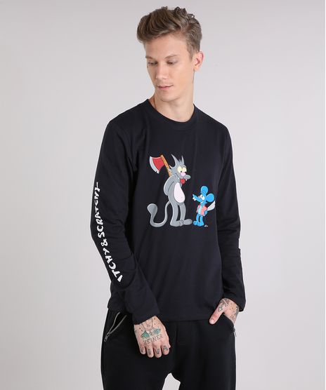 Camiseta-Masculina-Comichao-e-Cocadinha-Os-Simpsons-Manga-Longa-Gola-Careca-Preta-9151465-Preto_1