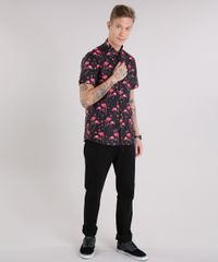 Camisa-Masculina-Estampada-de-Flamingos-com-Bolso-Manga-Curta-Preta-9109821-Preto_3