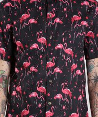 Camisa-Masculina-Estampada-de-Flamingos-com-Bolso-Manga-Curta-Preta-9109821-Preto_4