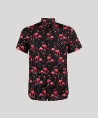 Camisa-Masculina-Estampada-de-Flamingos-com-Bolso-Manga-Curta-Preta-9109821-Preto_5