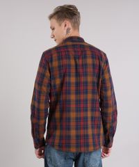 Camisa-Masculina-Xadrez-com-Bolso-Manga-Longa-Caramelo-8886528-Caramelo_2