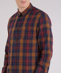Camisa-Masculina-Xadrez-com-Bolso-Manga-Longa-Caramelo-8886528-Caramelo_4