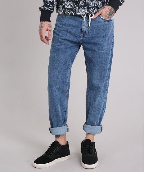 Calca-Jeans-Masculina-Baggy-com-Cordao-Azul-Medio-9166438-Azul_Medio_1