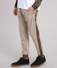 Calca-Masculina-Relaxed-em-Moletom-com-Recortes-Bege-8862141-Bege_1