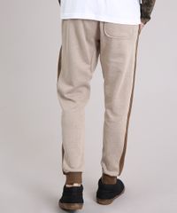Calca-Masculina-Relaxed-em-Moletom-com-Recortes-Bege-8862141-Bege_2