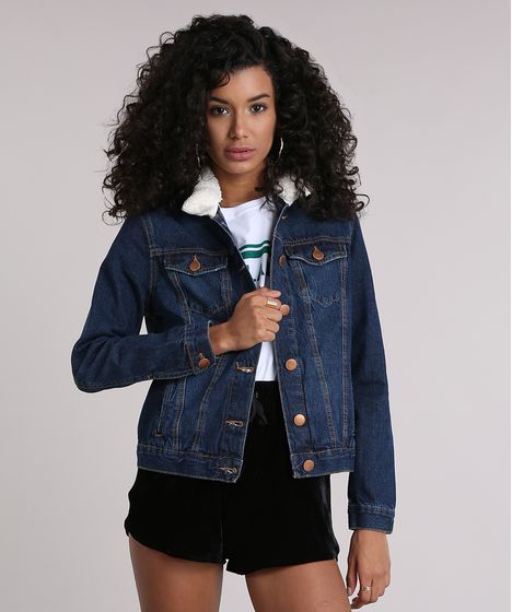jaqueta feminina jeans com pelo