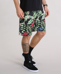 Bermuda-Surf-Masculina-Estampada-de-Folhagem-Preta-9158511-Preto_1