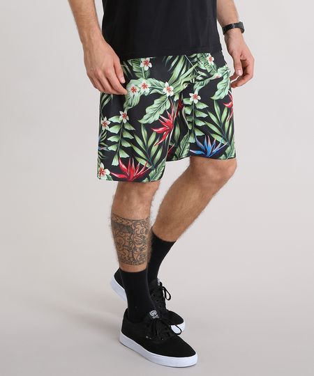 Bermuda-Surf-Masculina-Estampada-de-Folhagem-Preta-9158511-Preto_1