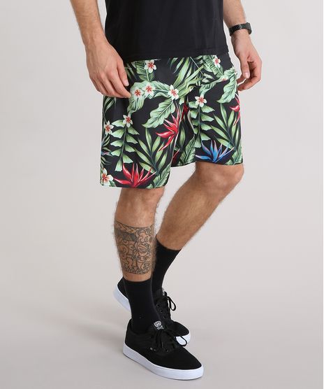 Bermuda-Surf-Masculina-Estampada-de-Folhagem-Preta-9158511-Preto_1