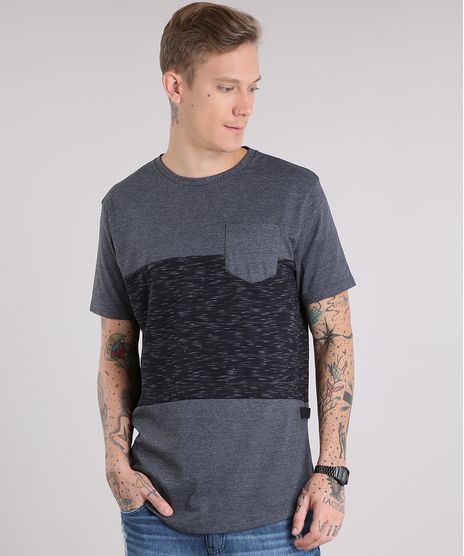 Camiseta-Masculina-Recortes-com-Bolso-Manga-Curta-Gola-Careca-Cinza-Mescla-Escuro-9147925-Cinza_Mescla_Escuro_1