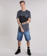 Camiseta-Masculina-Recortes-com-Bolso-Manga-Curta-Gola-Careca-Cinza-Mescla-Escuro-9147925-Cinza_Mescla_Escuro_3
