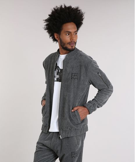 Jaqueta-Masculina-Bomber-LAB-em-Veludo-Cotele-Cinza-Mescla-Escuro-9223762-Cinza_Mescla_Escuro_1
