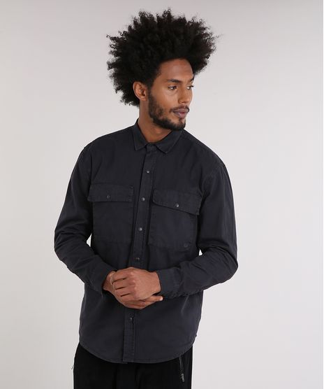Camisa-de-Sarja-Masculina-LAB-com-Bolsos-Preta-9216448-Preto_1