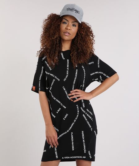 Vestido-Camiseta-Feminino-LAB-Estampado-de-Frases-Manga-Curta-Preto-9225992-Preto_1