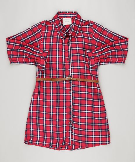 Vestido-Chemise-Xadrez-Manga-Longa-com-Cinto-Vermelha-9170669-Vermelho_1