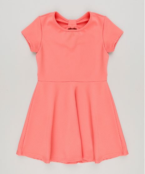 Vestido-Infantil-em-Jacquard-com-Recorte-Manga-Curta-Coral-9225852-Coral_1
