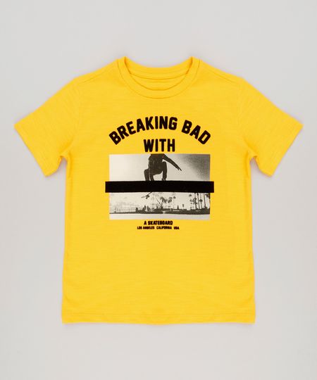 Camiseta-Infantil--Skateboard--Manga-Curta-Gola-Careca-em-Algodao---Sustentavel-Amarela-9227521-Amarelo_1