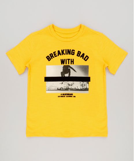 Camiseta-Infantil--Skateboard--Manga-Curta-Gola-Careca-em-Algodao---Sustentavel-Amarela-9227521-Amarelo_1