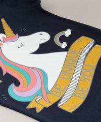 Blusa-Infantil-Unicornio-com-Glitter-Manga-Curta-Decote-Redondo-em-Algodao---Sustentavel-Azul-Marinho-9107643-Azul_Marinho_3
