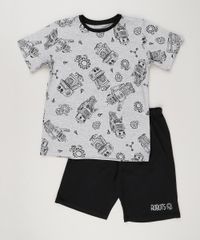 Pijama-Infantil-Estampado-de-Robo-Manga-Curta-Cinza-Mescla-9133493-Cinza_Mescla_1