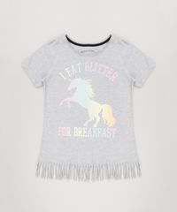 Blusa-Infantil--I-Eat-Glitter-for-Breakfast--com-Franjas-Manga-Curta-Decote-Redondo-Cinza-Mescla-9220310-Cinza_Mescla_1