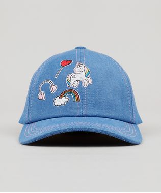 Bone-Infantil-em-Jeans-com-Bordado-Unicornio-Aba-Curva-Azul-Medio-9131270-Azul_Medio_1