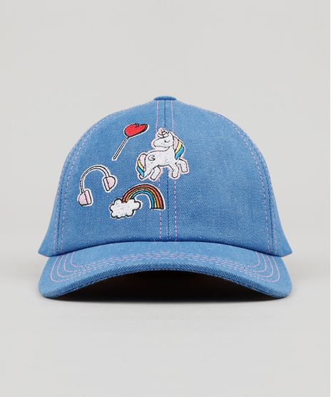 Bone-Infantil-em-Jeans-com-Bordado-Unicornio-Aba-Curva-Azul-Medio-9131270-Azul_Medio_1