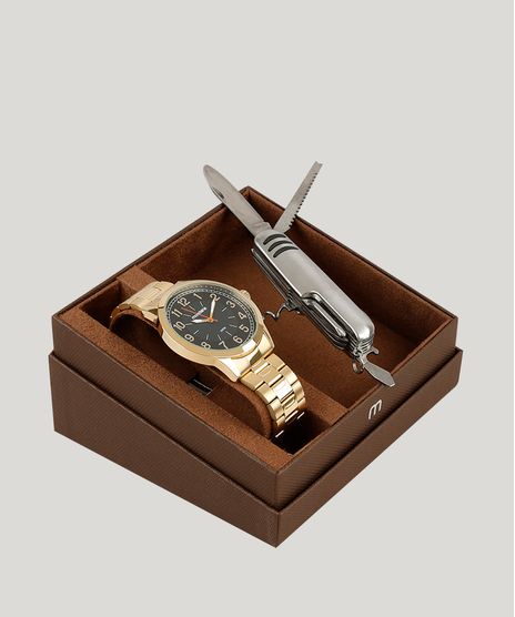 Kit-de-Relogio-Analogico-Mondaine-Masculino---Canivete---83423GPMVDE2K-Dourado-9252001-Dourado_1