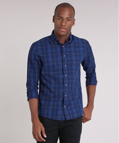 Camisa-Masculina-Comfort-Xadrez-Manga-Longa-Azul-Marinho-9049893-Azul_Marinho_1