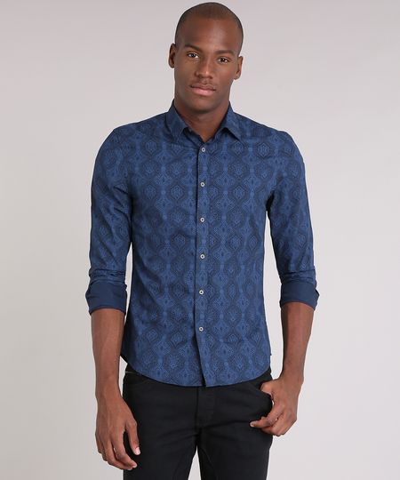 Camisa-Masculina-Slim-Estampada-Manga-Longa-Azul-Marinho-9049895-Azul_Marinho_1